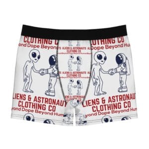 Alien astronaut boxer briefs – cosmic print festival men’s underwear by Aliens & Astronauts Clothing Co.