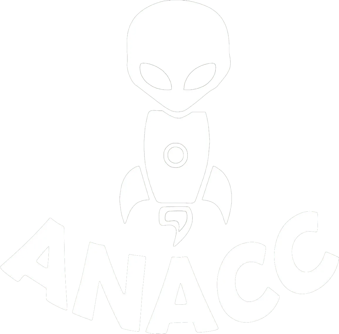 Aliens and Astronauts Clothing Co. Logo White ANACC – original creative streetwear brand for alien and astronaut fashion<br />