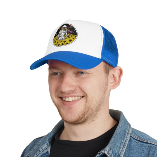 Astronaut in a Field of Flowers Mesh Cap | Space Lover Gift, Trucker Hat, Unique Accessory, Casual Wear, Adventure Cap - Image 8