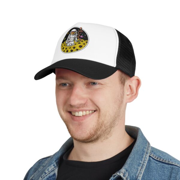 Astronaut in a Field of Flowers Mesh Cap | Space Lover Gift, Trucker Hat, Unique Accessory, Casual Wear, Adventure Cap - Image 4
