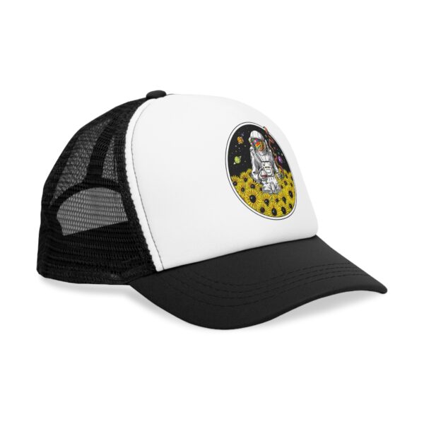 Astronaut in a Field of Flowers Mesh Cap | Space Lover Gift, Trucker Hat, Unique Accessory, Casual Wear, Adventure Cap - Image 2