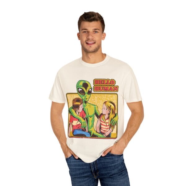 Alien Embrace T-Shirt, Fun Graphic Tee, Unisex Casual Wear, Gift for Sci-Fi Fans, Home Party Outfit, Hello Human Design - Image 8