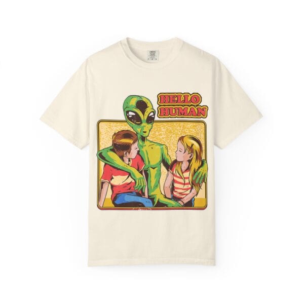 Alien Embrace T-Shirt, Fun Graphic Tee, Unisex Casual Wear, Gift for Sci-Fi Fans, Home Party Outfit, Hello Human Design - Image 5