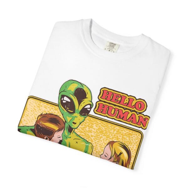 Alien Embrace T-Shirt, Fun Graphic Tee, Unisex Casual Wear, Gift for Sci-Fi Fans, Home Party Outfit, Hello Human Design - Image 3